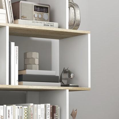 Nordic Style Bookcase with 5 Anti-Tip Shelves Load 25 kg for Study Office Living Room 70x29.5x163 cm Oak and White