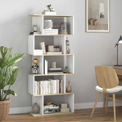 Nordic Style Bookcase with 5 Anti-Tip Shelves Load 25 kg for Study Office Living Room 70x29.5x163 cm Oak and White