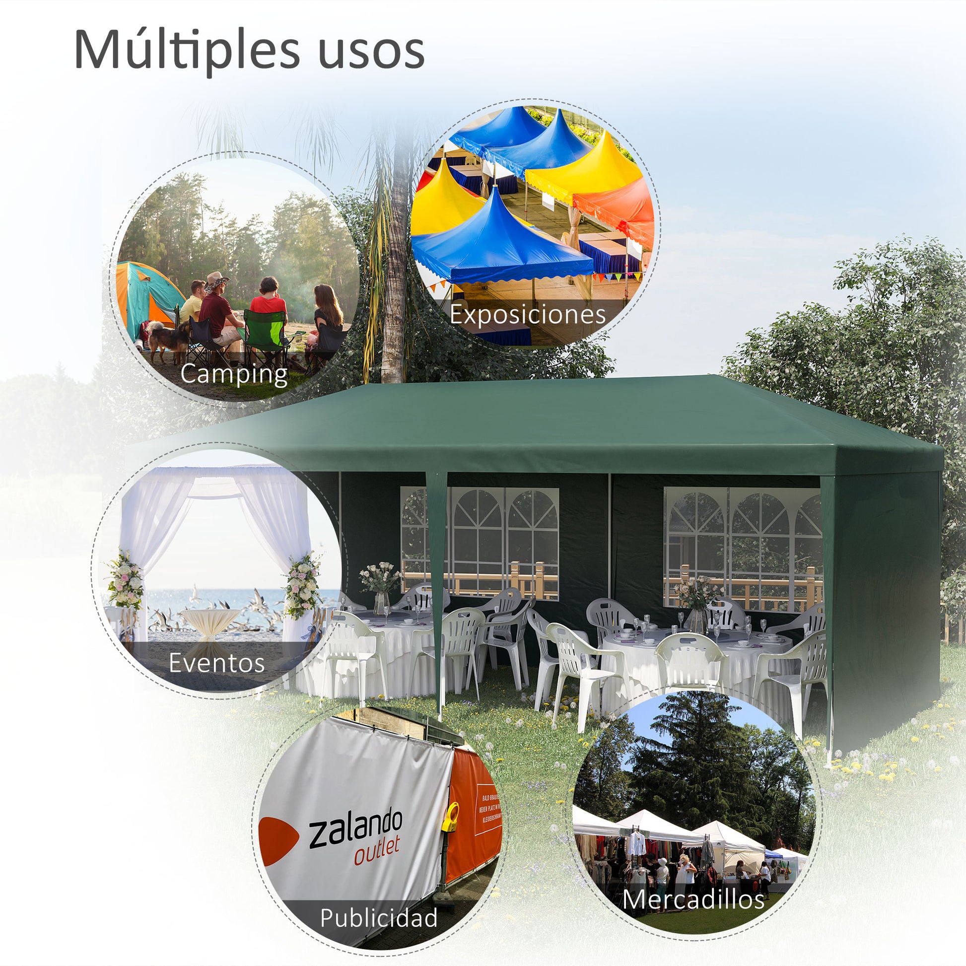 Garden Gazebo 6x3 m Pavilion with 4 Side Walls and 2 Visible Anti-UV Waterproof Windows Canopy Gazebo with Steel Frame for Parties Events Weddings Green
