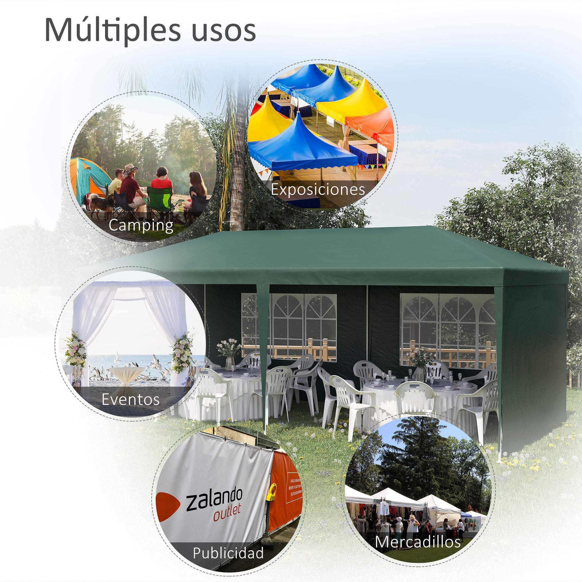 Garden Gazebo 6x3 m Pavilion with 4 Side Walls and 2 Visible Anti-UV Waterproof Windows Canopy Gazebo with Steel Frame for Parties Events Weddings Green