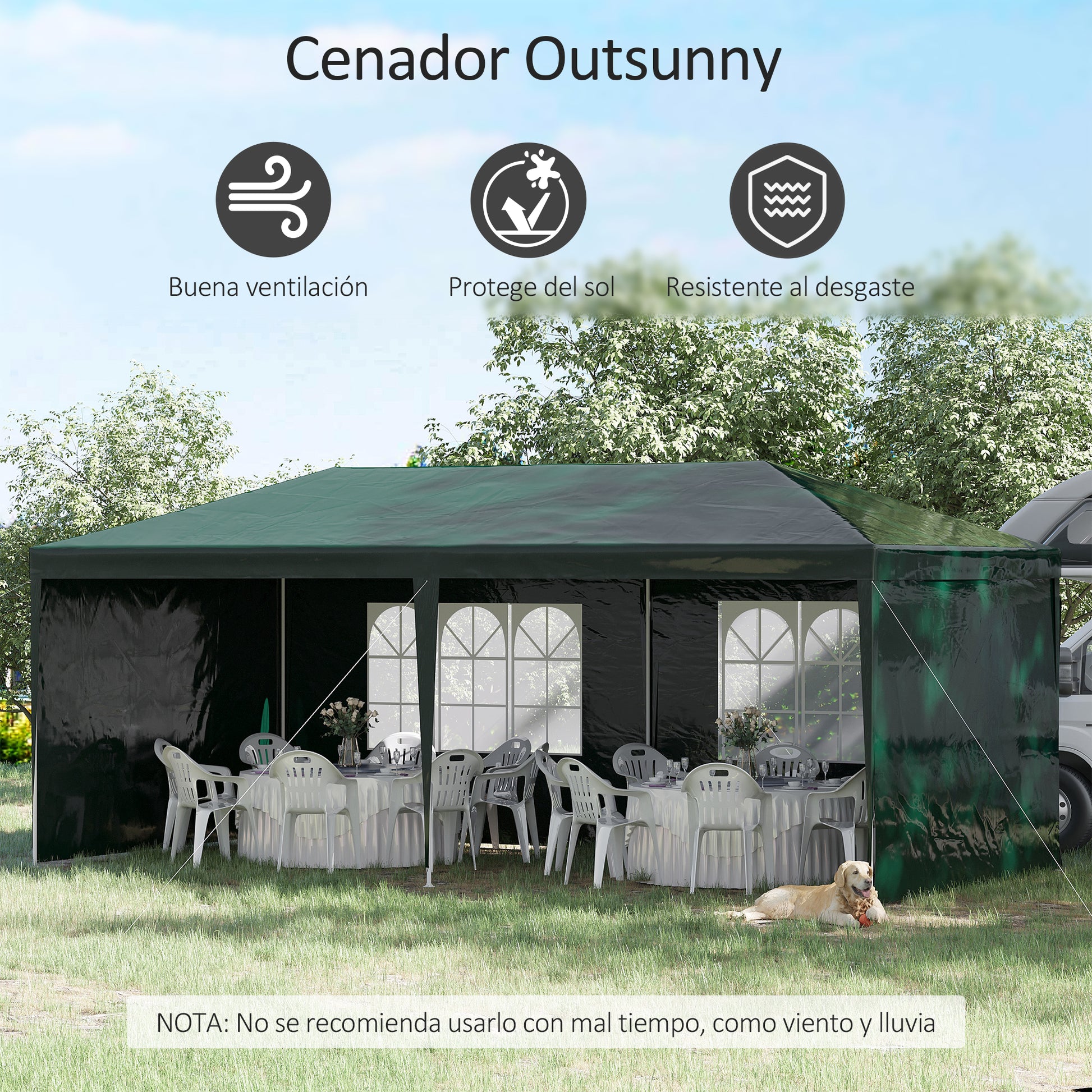 Garden Gazebo 6x3 m Pavilion with 4 Side Walls and 2 Visible Anti-UV Waterproof Windows Canopy Gazebo with Steel Frame for Parties Events Weddings Green