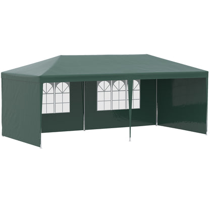 Garden Gazebo 6x3 m Pavilion with 4 Side Walls and 2 Visible Anti-UV Waterproof Windows Canopy Gazebo with Steel Frame for Parties Events Weddings Green