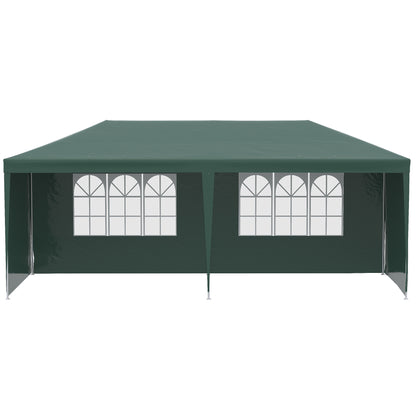 Garden Gazebo 6x3 m Pavilion with 4 Side Walls and 2 Visible Anti-UV Waterproof Windows Canopy Gazebo with Steel Frame for Parties Events Weddings Green