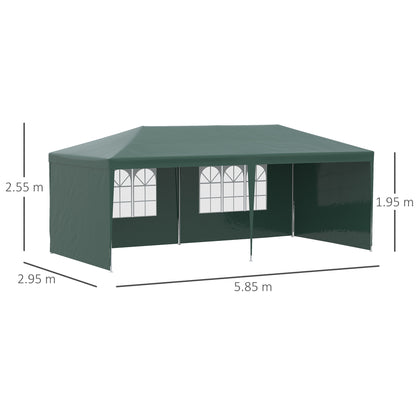 Garden Gazebo 6x3 m Pavilion with 4 Side Walls and 2 Visible Anti-UV Waterproof Windows Canopy Gazebo with Steel Frame for Parties Events Weddings Green