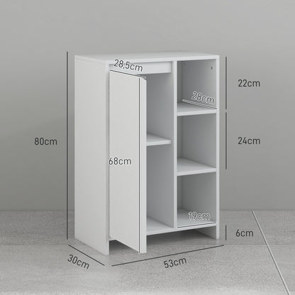 Bathroom Cabinet, Storage Furniture with 3 Open Compartments, 1 Cabinet with Adjustable Shelf, 53 x 30 x 80 cm, White