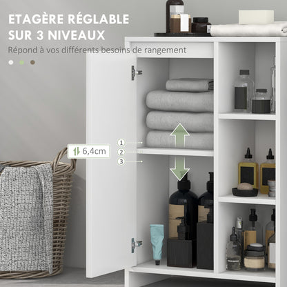 Bathroom Cabinet, Storage Furniture with 3 Open Compartments, 1 Cabinet with Adjustable Shelf, 53 x 30 x 80 cm, White