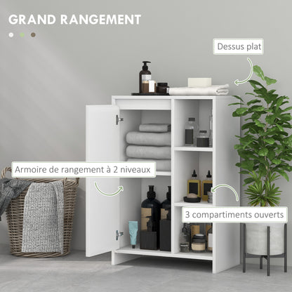 Bathroom Cabinet, Storage Furniture with 3 Open Compartments, 1 Cabinet with Adjustable Shelf, 53 x 30 x 80 cm, White