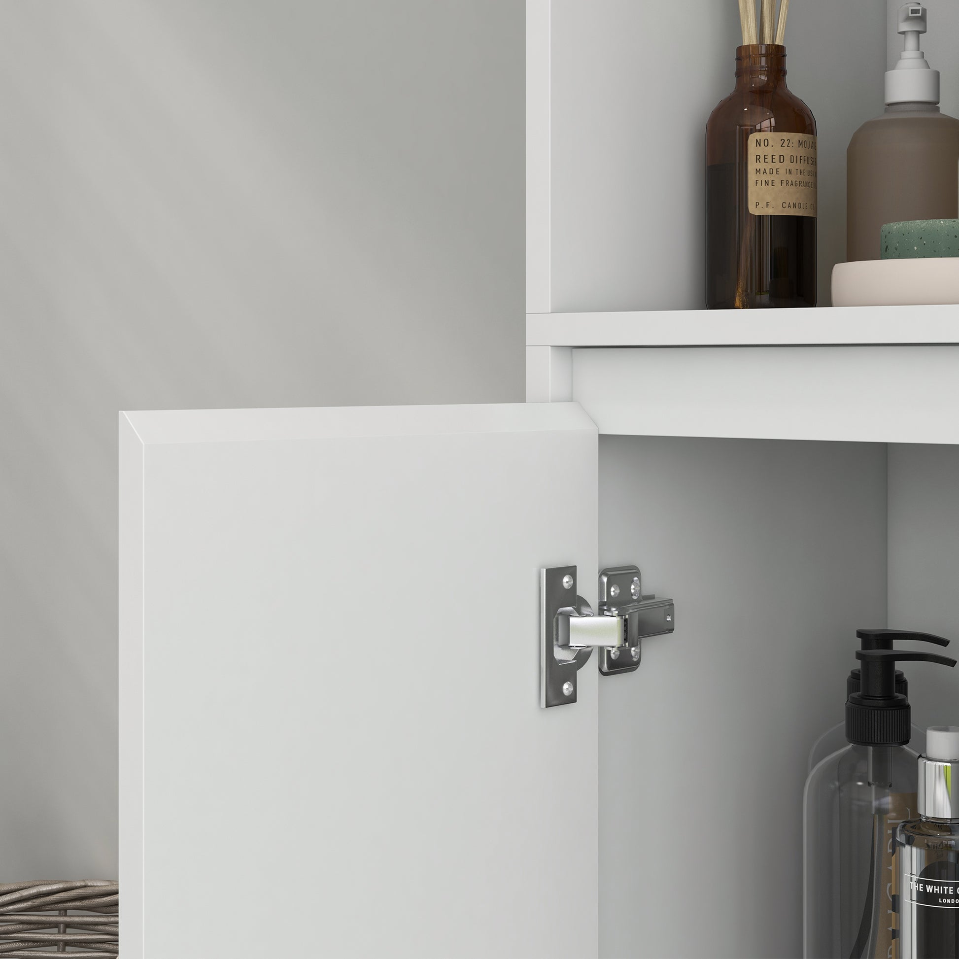 Bathroom Cabinet, Storage Furniture with 3 Open Compartments, 1 Cabinet with Adjustable Shelf, 53 x 30 x 80 cm, White