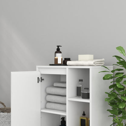 Bathroom Cabinet, Storage Furniture with 3 Open Compartments, 1 Cabinet with Adjustable Shelf, 53 x 30 x 80 cm, White
