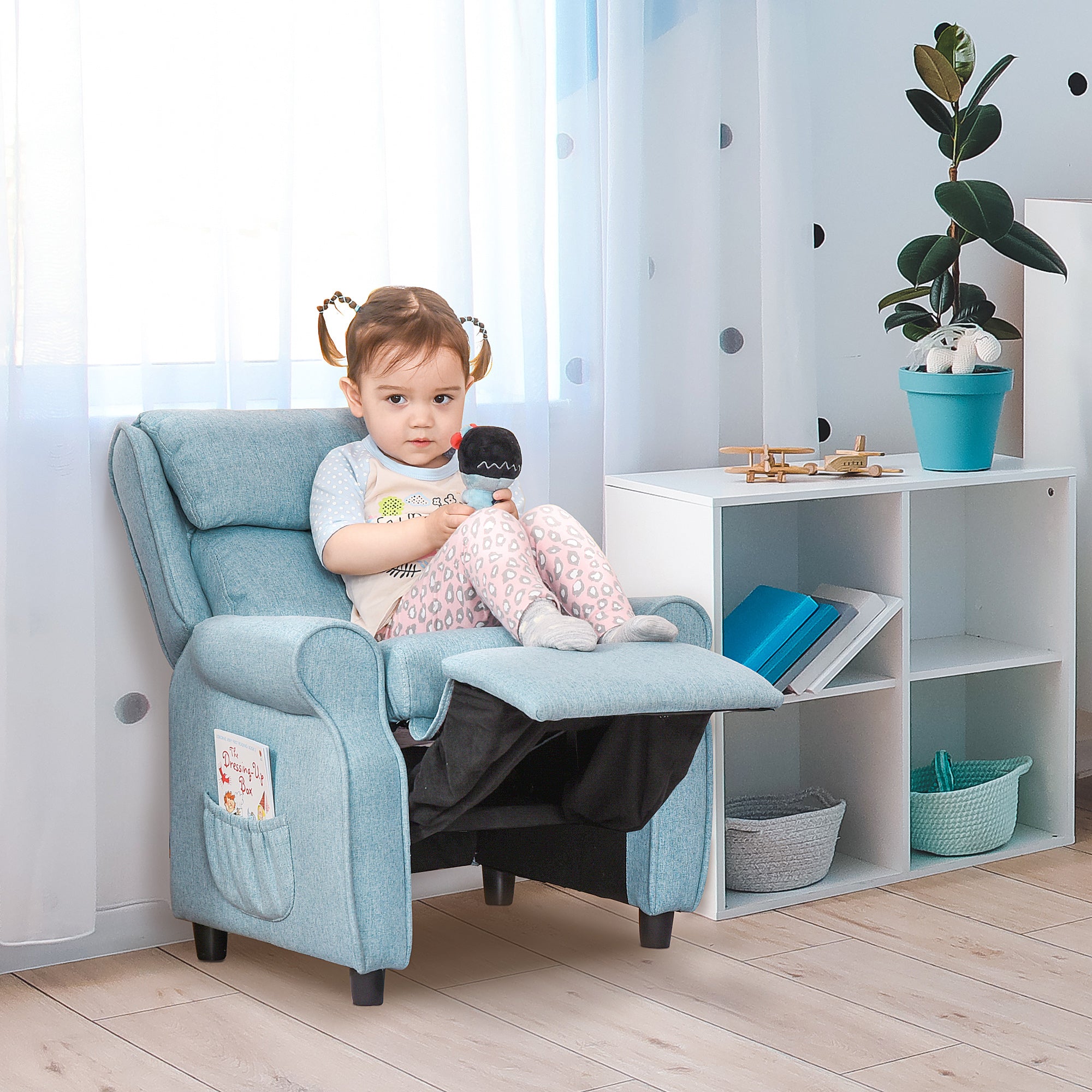 Children's Sofa Kids Couch Children's Armchair Chair Lounger adjustable with footrest for 3-5 years boys and girls Blue 58 x 53 x 70 cm
