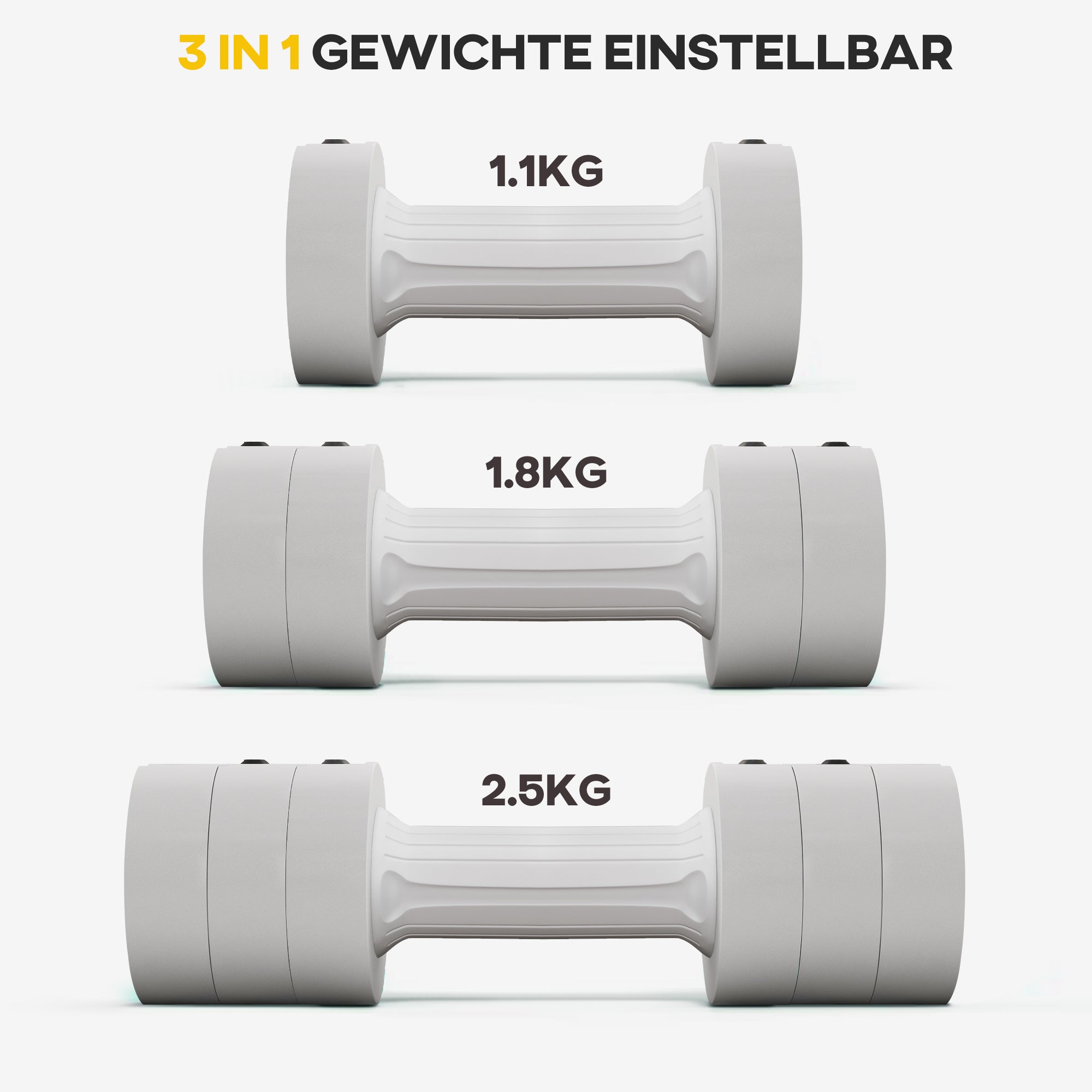 SPORTNOW 2 x 2.5 kg Dumbbells, Adjustable Weight Dumbbells, 1.1/1.8/2.5 kg per Dumbbell, Floor-Friendly Plastic Casing, for Women and Men, White