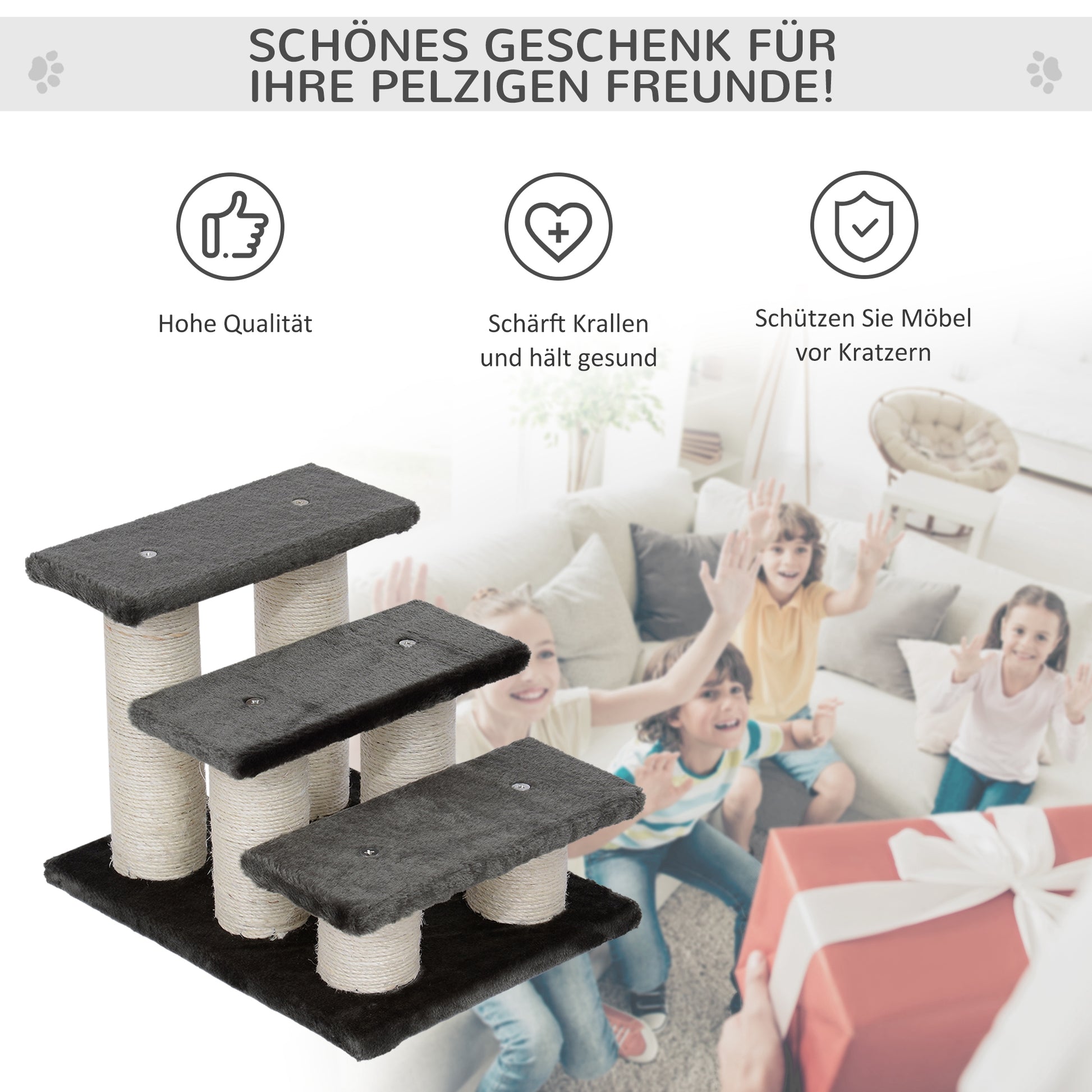 Pet Stairs 3 Steps 34 cm High Pet Stairs for Dogs Cats Cat Stairs Dog Ramp Entry Aid for Bed, Sofa, Couch Dark Gray