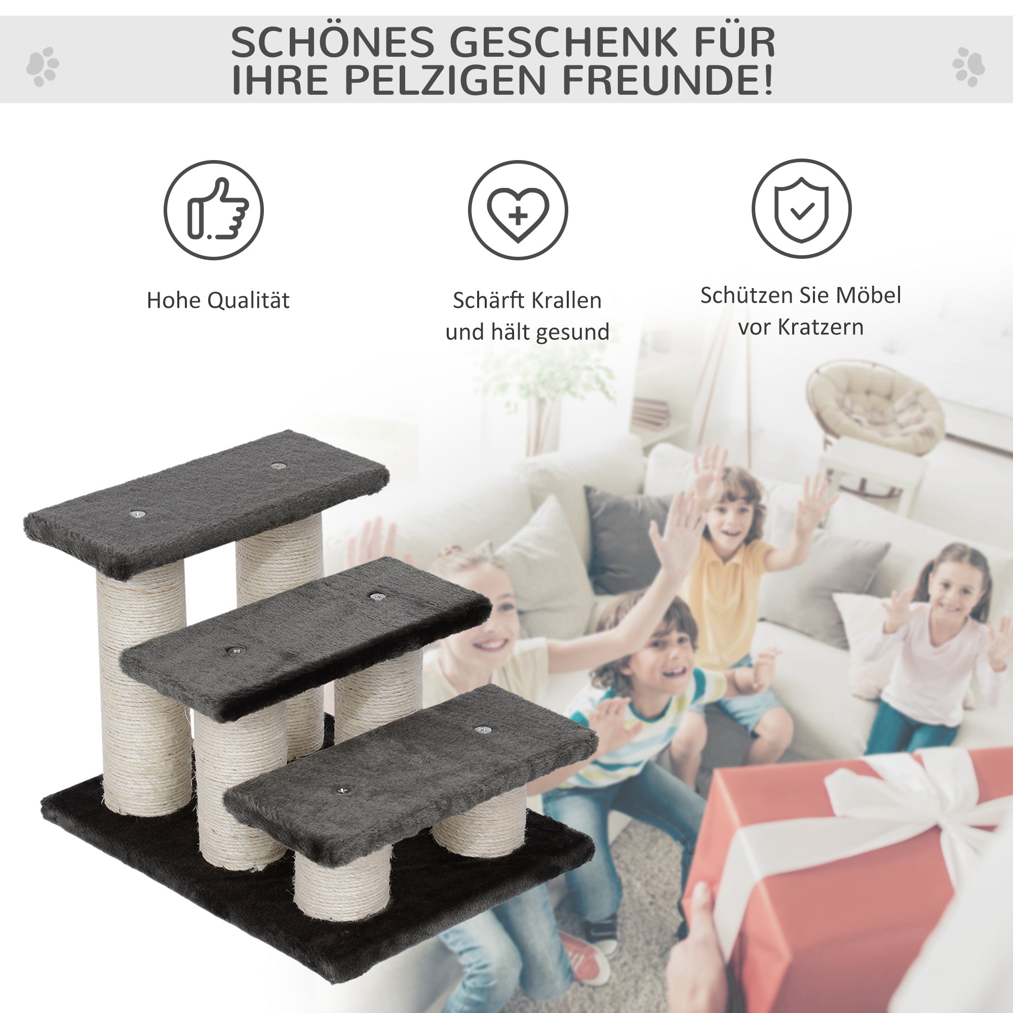 Pet Stairs 3 Steps 34 cm High Pet Stairs for Dogs Cats Cat Stairs Dog Ramp Entry Aid for Bed, Sofa, Couch Dark Gray
