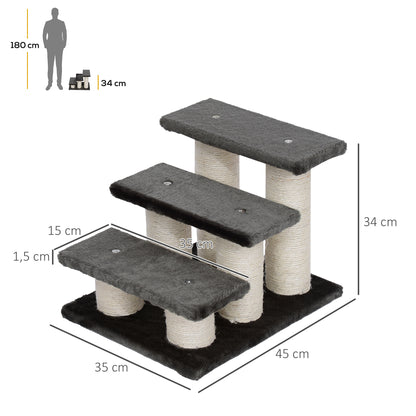 Pet Stairs 3 Steps 34 cm High Pet Stairs for Dogs Cats Cat Stairs Dog Ramp Entry Aid for Bed, Sofa, Couch Dark Gray