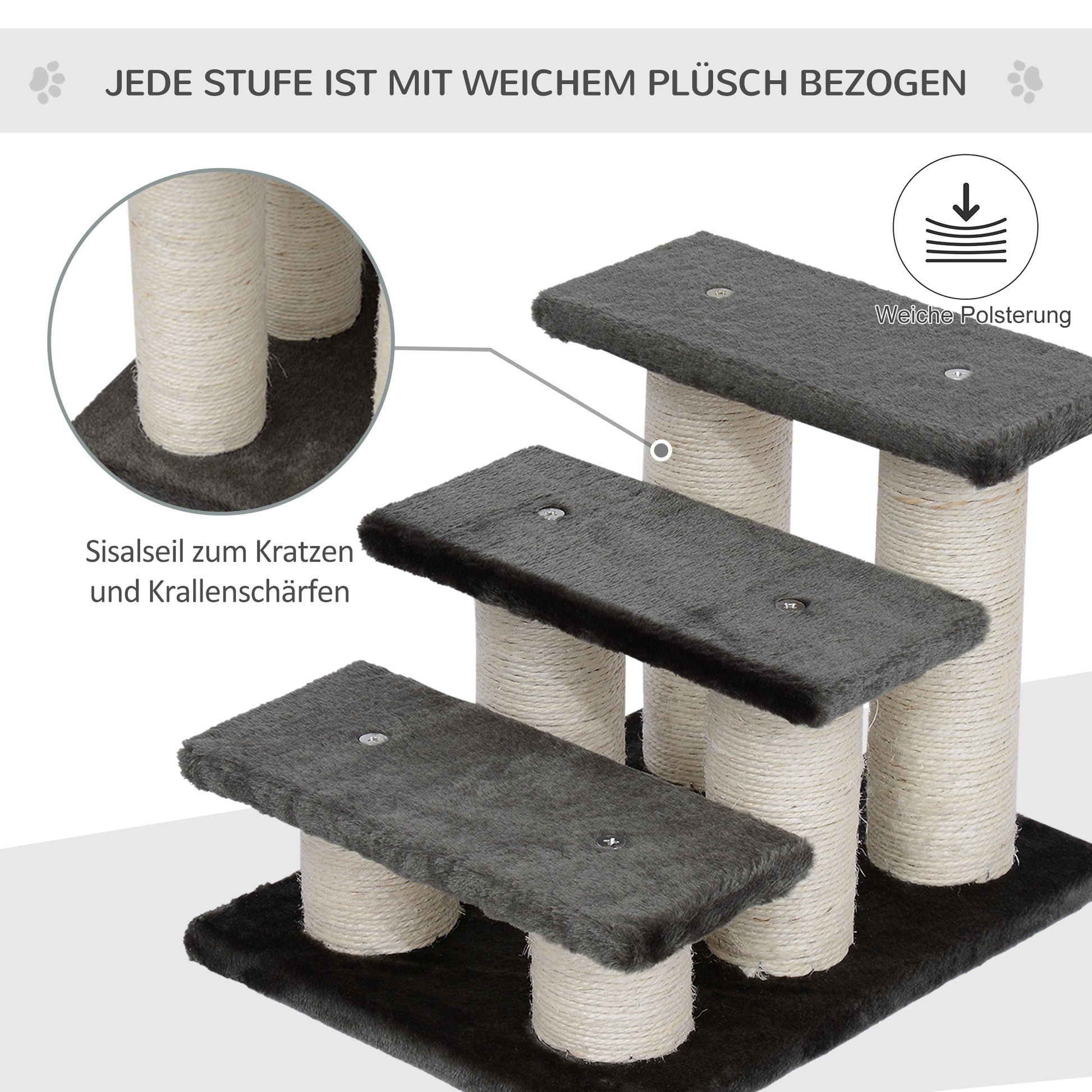 Pet Stairs 3 Steps 34 cm High Pet Stairs for Dogs Cats Cat Stairs Dog Ramp Entry Aid for Bed, Sofa, Couch Dark Gray