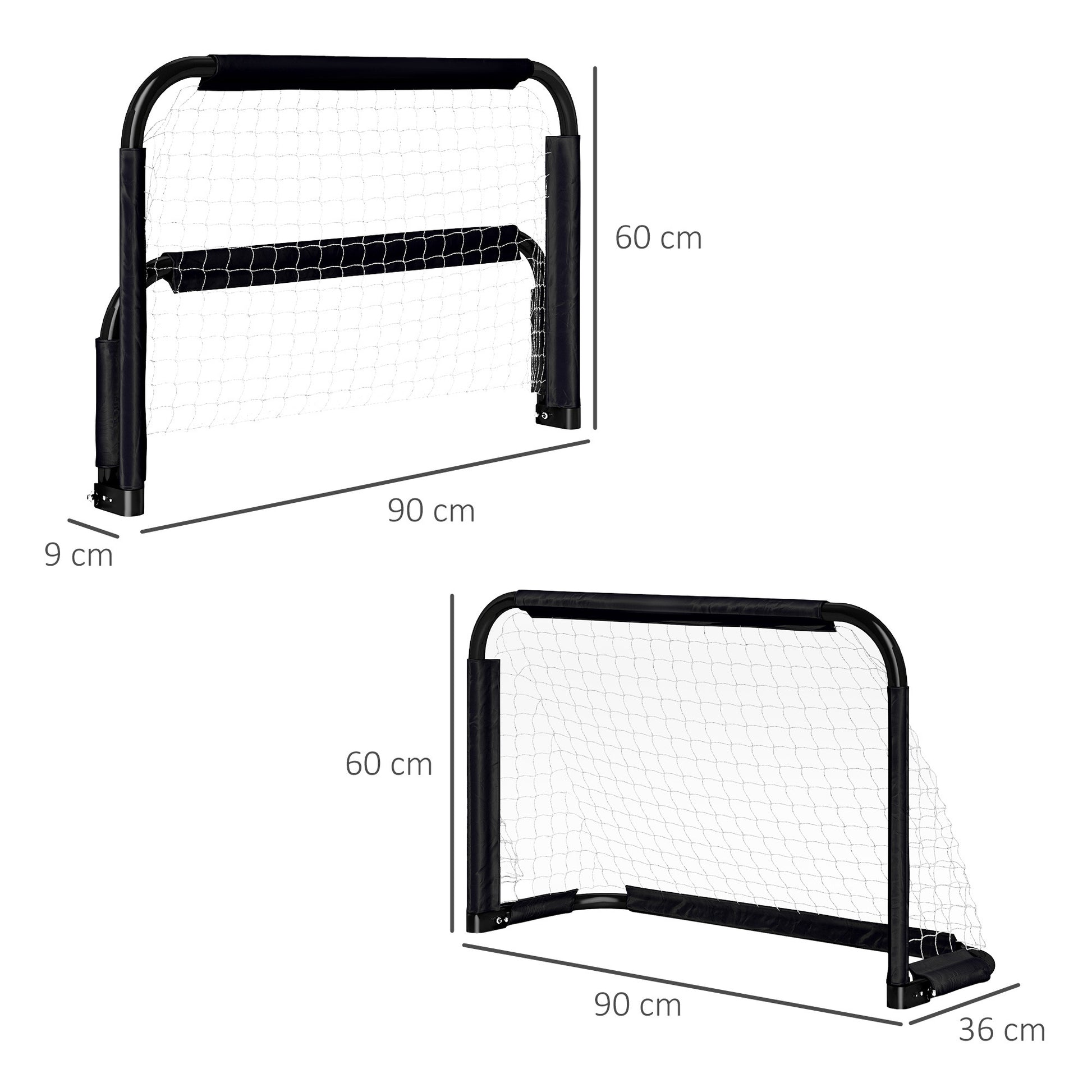 Soccer Goal 2-Piece Set Folding Soccer Goals with Metal Frame for Kids and Adults, Garden, 90 x 36 x 60 cm, Black