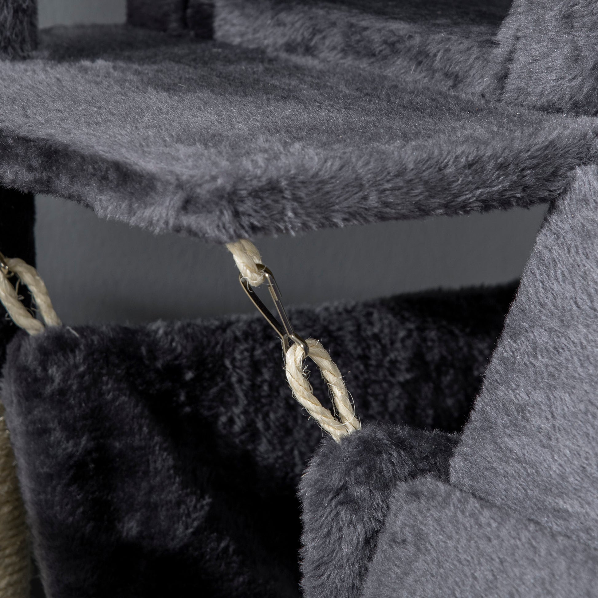 Particle Board, Plush and Sisal Cat Tree with Scratching Post, Cat House, Hammock, Bed, Tunnel, and Toy Ball, 48x48x125cm, Dark Grey