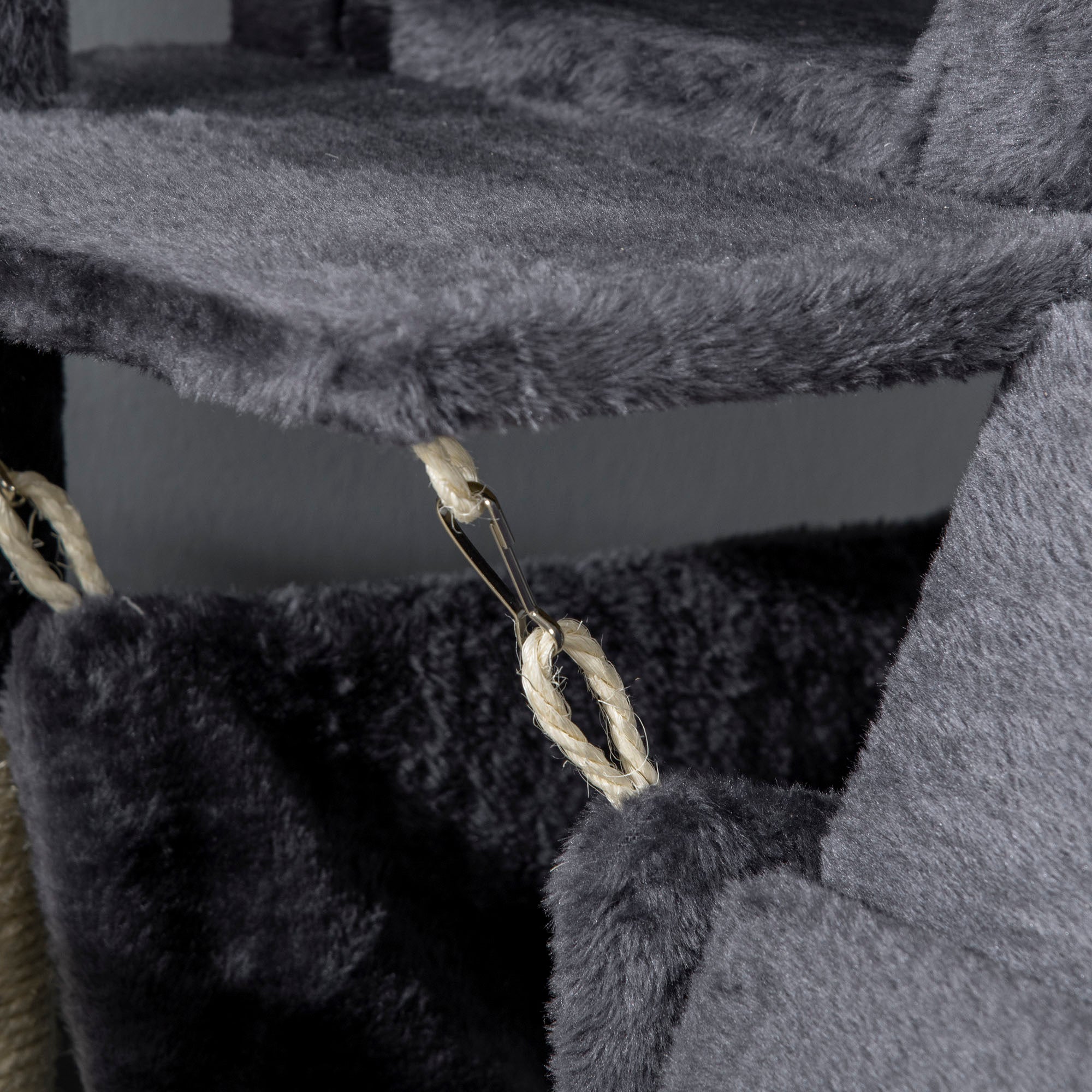 Particle Board, Plush and Sisal Cat Tree with Scratching Post, Cat House, Hammock, Bed, Tunnel, and Toy Ball, 48x48x125cm, Dark Grey