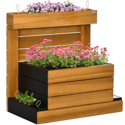 Raised Garden Bed, Wooden Planter Box with Self-Watering System Greenhouse Planter Box 79.5 x 49.5 x 80cm for Garden Balcony, Planter for Flowers, Plants, Fruits, Vegetables