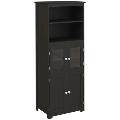 Kitchen Pantry Sideboard Dining Room Cabinet with 4 Doors 2 Open Shelves and Adjustable Shelf for Living Room 60x30x162 cm Black
