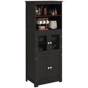 Kitchen Pantry Sideboard Dining Room Cabinet with 4 Doors 2 Open Shelves and Adjustable Shelf for Living Room 60x30x162 cm Black