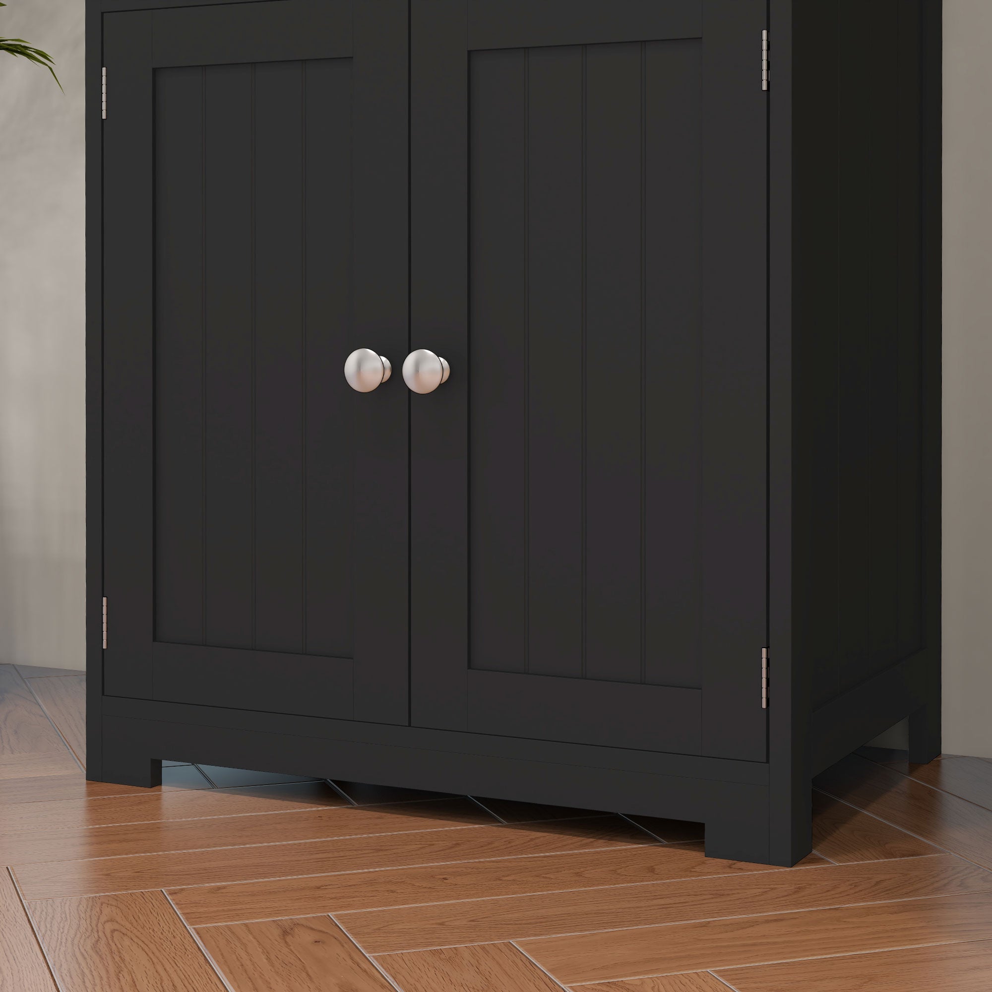 Kitchen Pantry Sideboard Dining Room Cabinet with 4 Doors 2 Open Shelves and Adjustable Shelf for Living Room 60x30x162 cm Black
