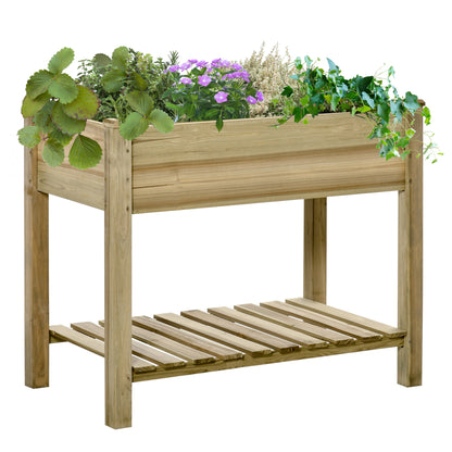 Raised Garden Bed with Shelf, Raised Herb Bed with Drainage Holes, Wooden Planter Box, Weather-Resistant Vegetable Bed, Garden Bed, Planting Bed for Garden, Balcony, Terrace, 91 x 51 x 76 cm, Green