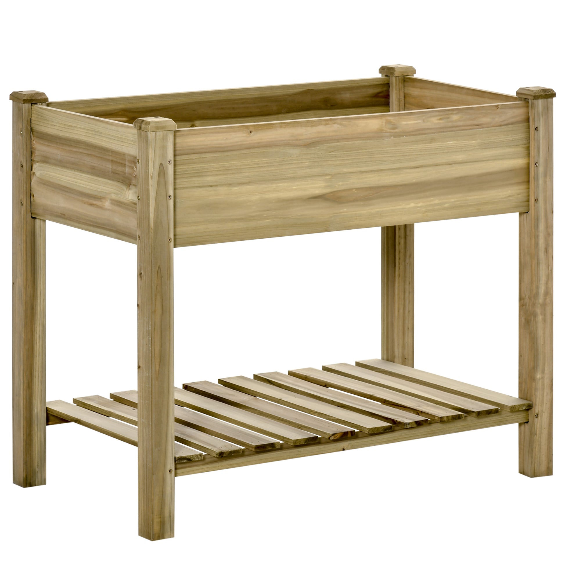 Raised Garden Bed with Shelf, Raised Herb Bed with Drainage Holes, Wooden Planter Box, Weather-Resistant Vegetable Bed, Garden Bed, Planting Bed for Garden, Balcony, Terrace, 91 x 51 x 76 cm, Green