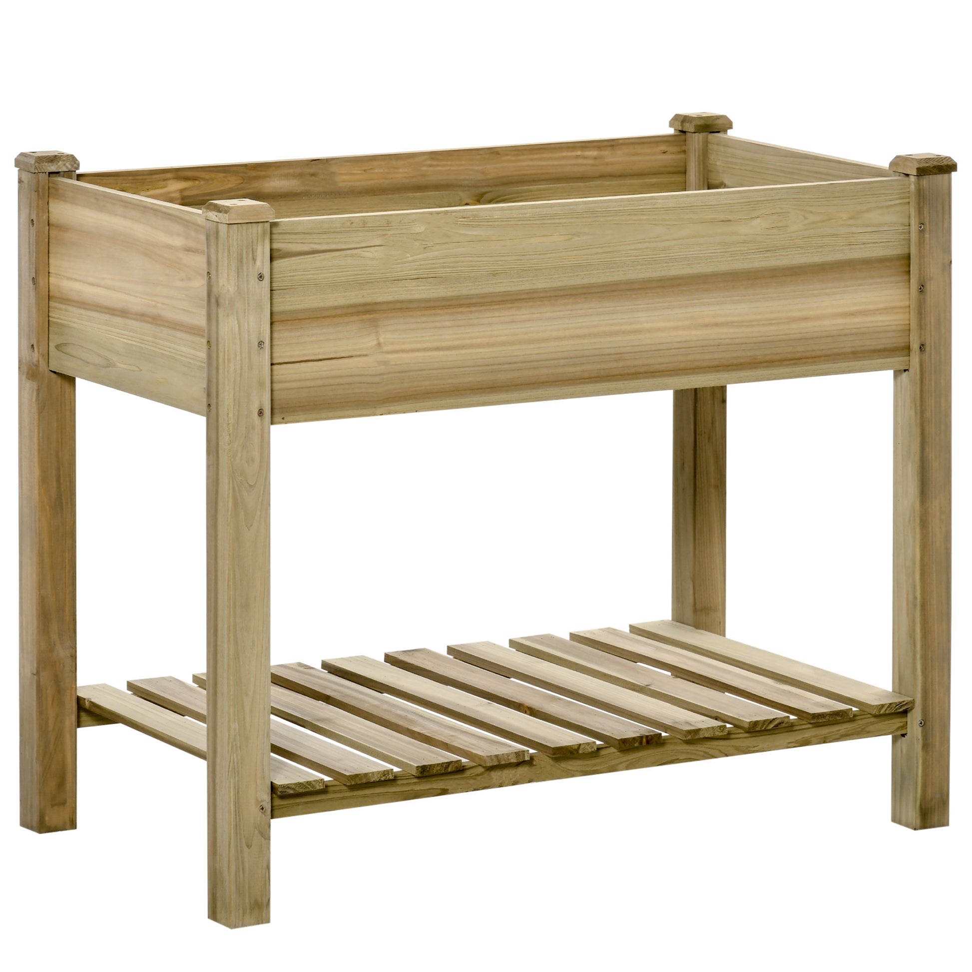 Raised Garden Bed with Shelf, Raised Herb Bed with Drainage Holes, Wooden Planter Box, Weather-Resistant Vegetable Bed, Garden Bed, Planting Bed for Garden, Balcony, Terrace, 91 x 51 x 76 cm, Green