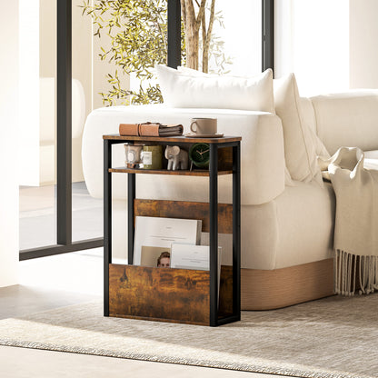 Side Table, Bedside Table, End Table, with Two-Tier Shelf, Rounded Corners, Adjustable Feet, for Bedroom, Living Room, 46 x 18 x 58.5 cm, Rustic Brown