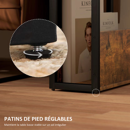 Side Table, Bedside Table, End Table, with Two-Tier Shelf, Rounded Corners, Adjustable Feet, for Bedroom, Living Room, 46 x 18 x 58.5 cm, Rustic Brown