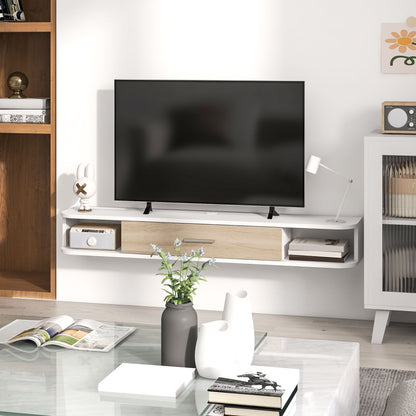 Wall-mounted TV stand TV cabinet for TVs up to 50 inches with 2 open compartments and flip-down door cupboard 120L x 26W x 16H cm White