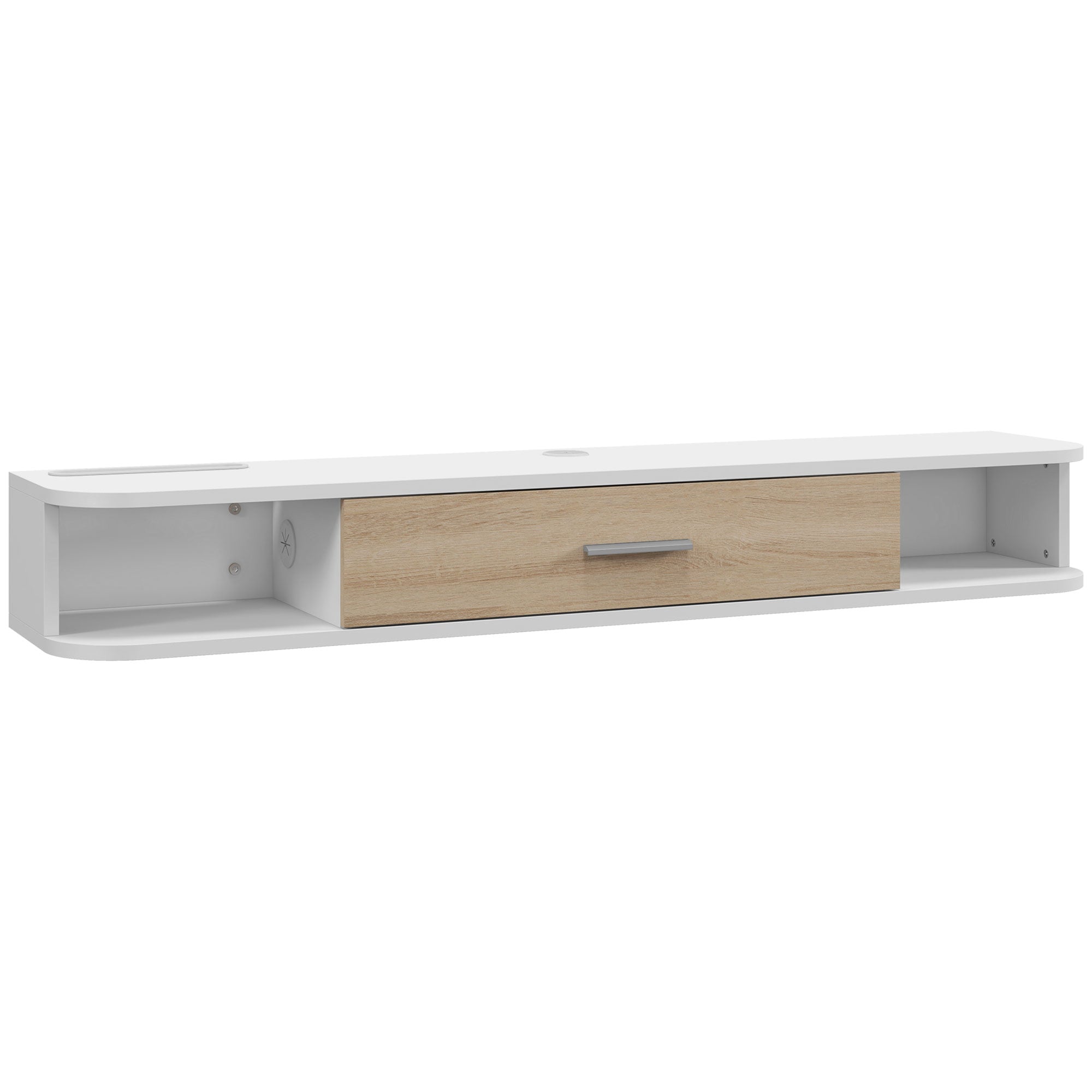 Wall-mounted TV stand TV cabinet for TVs up to 50 inches with 2 open compartments and flip-down door cupboard 120L x 26W x 16H cm White