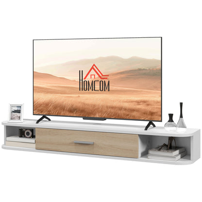 Wall-mounted TV stand TV cabinet for TVs up to 50 inches with 2 open compartments and flip-down door cupboard 120L x 26W x 16H cm White