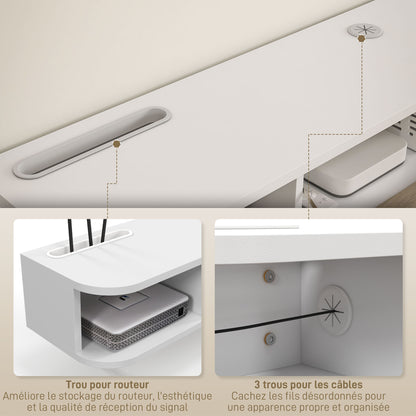 Wall-mounted TV stand TV cabinet for TVs up to 50 inches with 2 open compartments and flip-down door cupboard 120L x 26W x 16H cm White