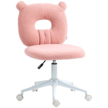 Modern Sheepskin Kids Swivel Desk Chair with Adjustable Height Seat and Bear Shaped Backrest Load 120 kg Pink