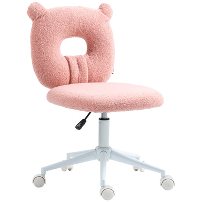 Modern Sheepskin Kids Swivel Desk Chair with Adjustable Height Seat and Bear Shaped Backrest Load 120 kg Pink