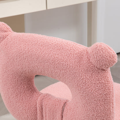 Modern Sheepskin Kids Swivel Desk Chair with Adjustable Height Seat and Bear Shaped Backrest Load 120 kg Pink