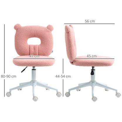 Modern Sheepskin Kids Swivel Desk Chair with Adjustable Height Seat and Bear Shaped Backrest Load 120 kg Pink