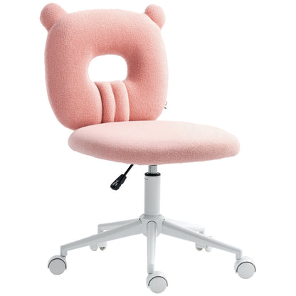 Modern Sheepskin Kids Swivel Desk Chair with Adjustable Height Seat and Bear Shaped Backrest Load 120 kg Pink