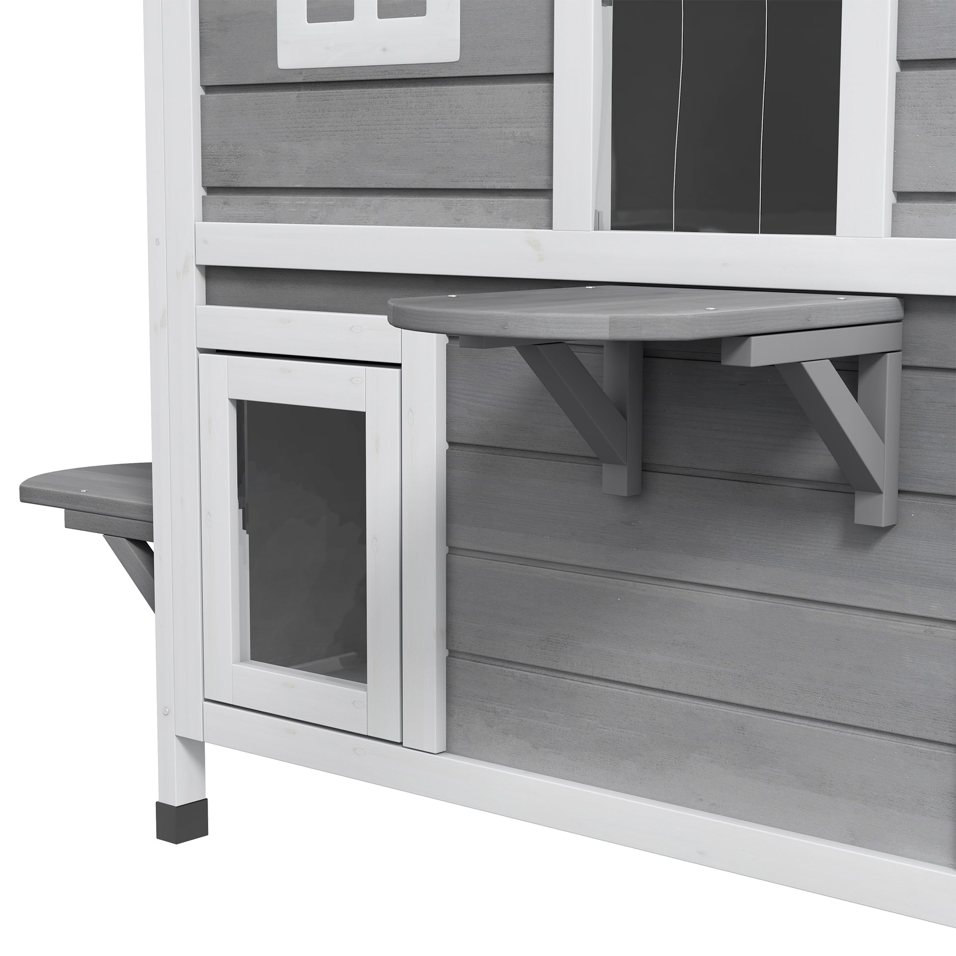 Wooden Cat House 2 Floors Winterproof Waterproof Cat Shelter with Asphalt Roof Foldable Lid Stairs Cat Cave Outdoor Shelter for Outdoor Garden Balcony 78 x 55.5 x 91 cm Grey