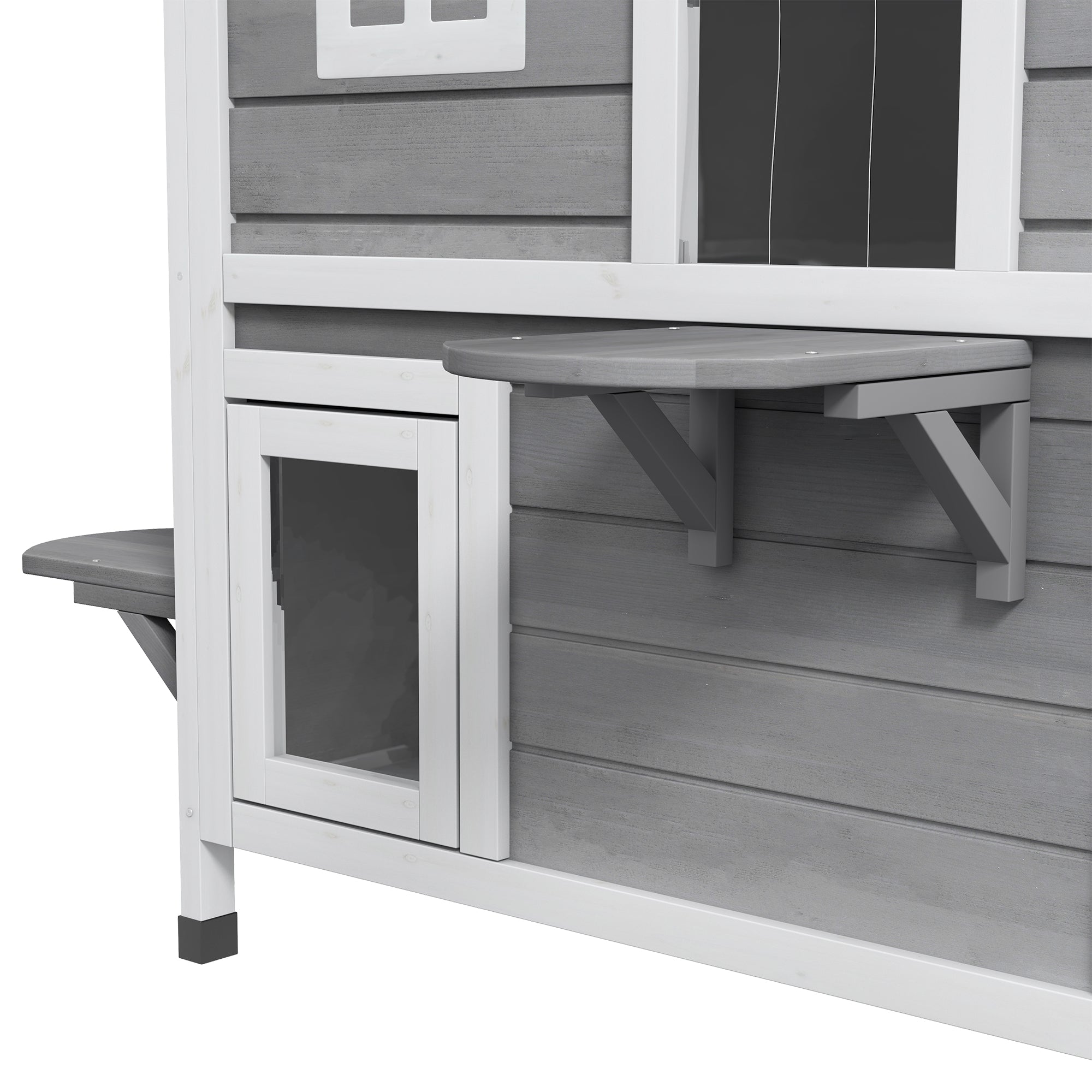 Wooden Cat House 2 Floors Winterproof Waterproof Cat Shelter with Asphalt Roof Foldable Lid Stairs Cat Cave Outdoor Shelter for Outdoor Garden Balcony 78 x 55.5 x 91 cm Grey
