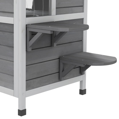 Wooden Cat House 2 Floors Winterproof Waterproof Cat Shelter with Asphalt Roof Foldable Lid Stairs Cat Cave Outdoor Shelter for Outdoor Garden Balcony 78 x 55.5 x 91 cm Grey