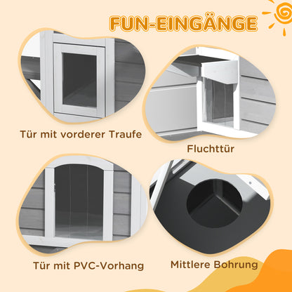 Wooden Cat House 2 Floors Winterproof Waterproof Cat Shelter with Asphalt Roof Foldable Lid Stairs Cat Cave Outdoor Shelter for Outdoor Garden Balcony 78 x 55.5 x 91 cm Grey