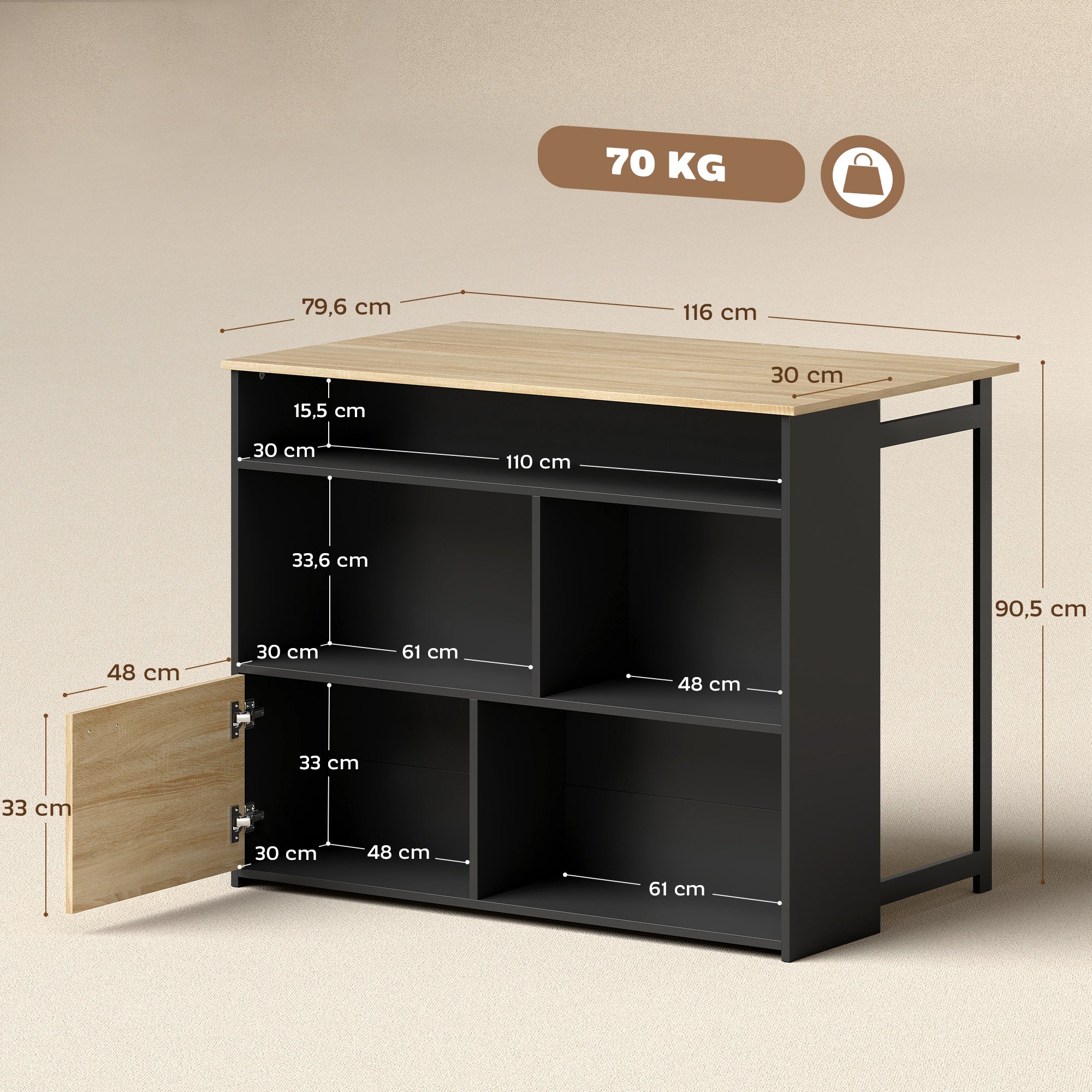 Extendable Bar Table with Drop-Leaf — High Kitchen Table with 1 Cabinet & 4 Open Compartments, Modern Two-Tone Design for Small Spaces, 45.7 x 31.3 x 35.6 in, Black