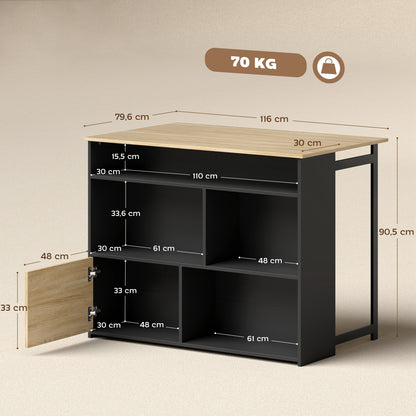 Extendable Bar Table with Drop-Leaf — High Kitchen Table with 1 Cabinet & 4 Open Compartments, Modern Two-Tone Design for Small Spaces, 45.7 x 31.3 x 35.6 in, Black