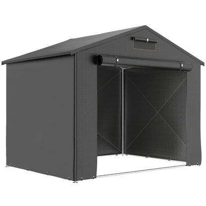 2.5 x 1.8 m (8.2 x 5.9 ft) Waterproof Garage Tent — Sloped Roof, Roll-Up Zipper Door & Vent, UV-Resistant Storage Shelter for Bikes (Dark Gray)