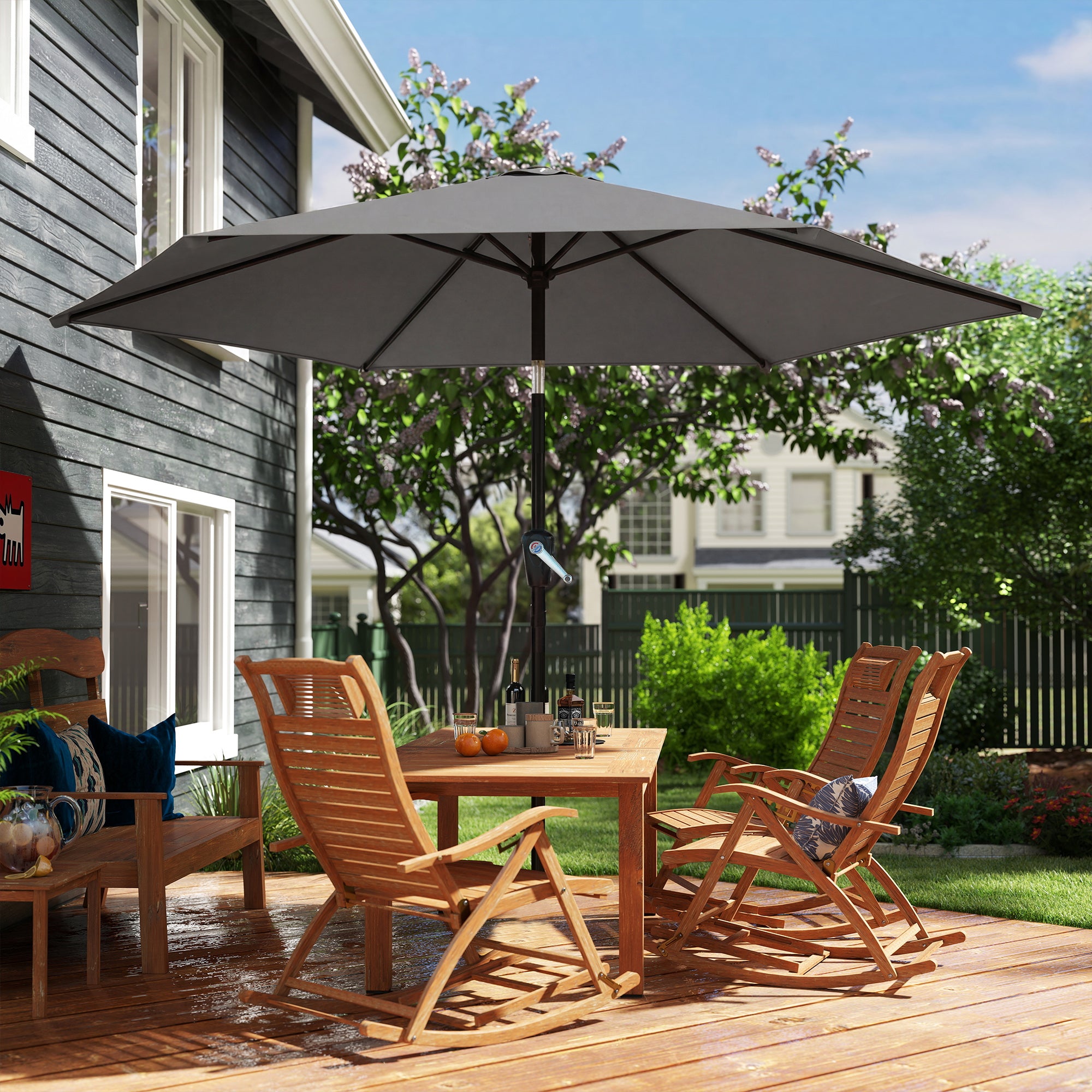 270 cm (8.9 ft) Tilt Patio Umbrella with Crank – UV 50+ Market Parasol, Wind-Resistant Garden/Balcony/Terrace Umbrella, Dark Gray