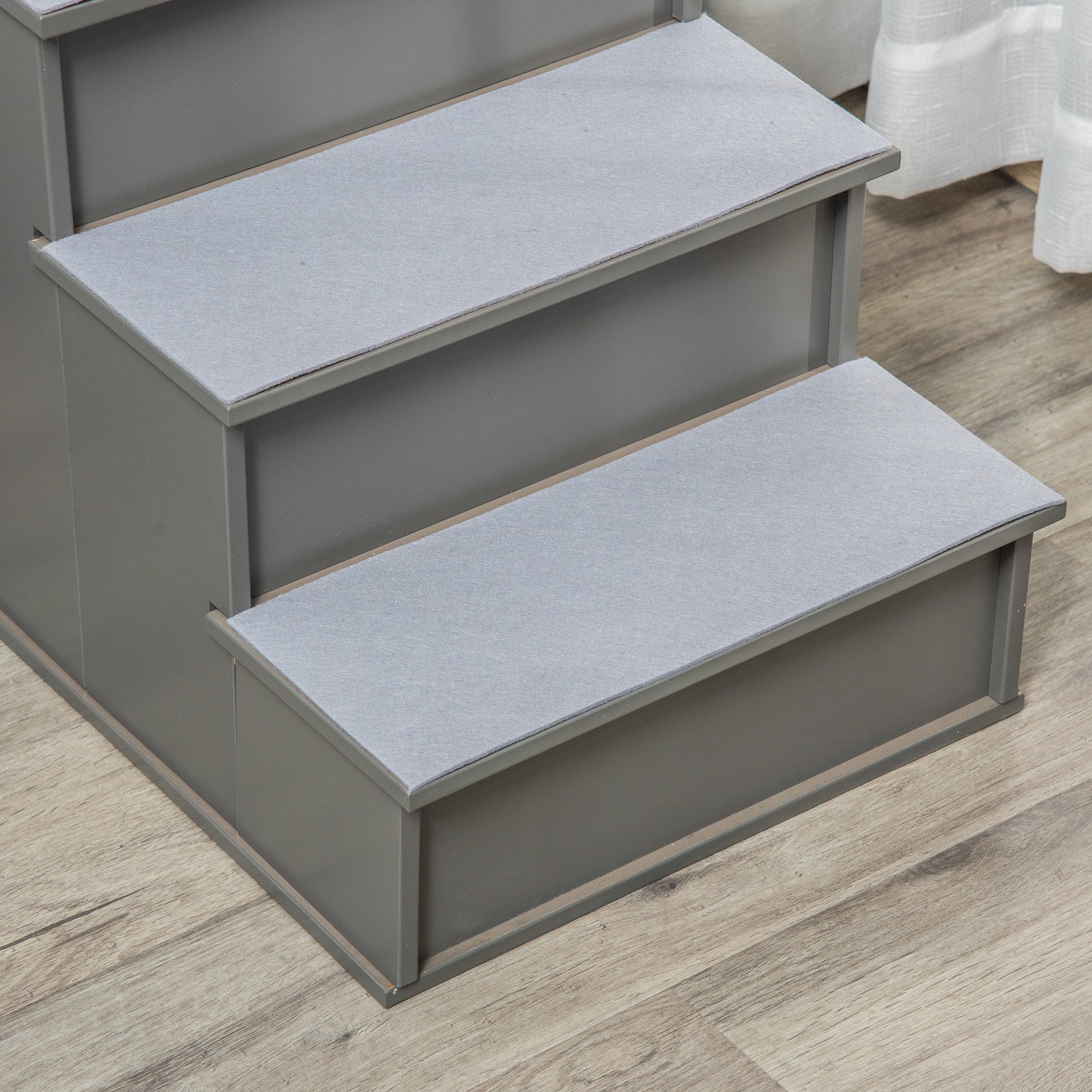 Pet Stairs 4-Step Dog Stairs Cat Stairs Entry Aid with Anti-Slip Mat Pet Ladder for Car Bed Sofa Gray 40 x 59 x 54.2 cm
