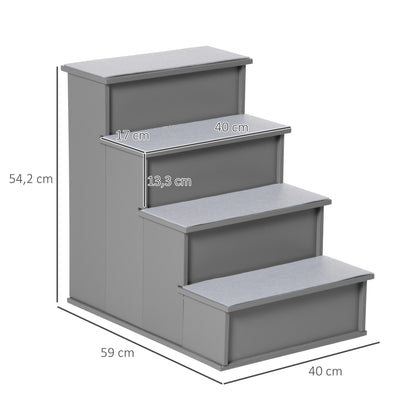 Pet Stairs 4-Step Dog Stairs Cat Stairs Entry Aid with Anti-Slip Mat Pet Ladder for Car Bed Sofa Gray 40 x 59 x 54.2 cm